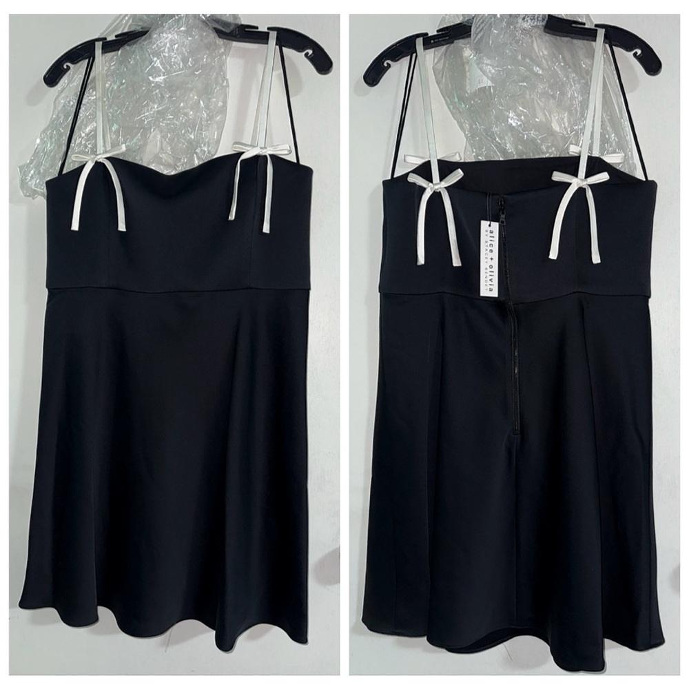 Alice + Olivia Morgan Babydoll Black White Bow Mini Dress - Picture 7 of 10